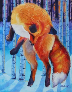 leaping fox acrylic by Pamela Kraft
