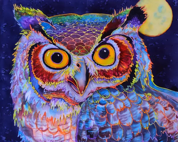 night owl silk painting by Pamela Kraft