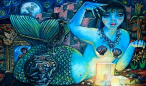 un pescado fuera del agua oil pastel by Pamela Kraft