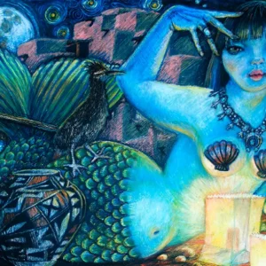 un pescado fuera del agua oil pastel by Pamela Kraft