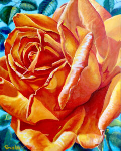 orange rose quiet burning rose painting